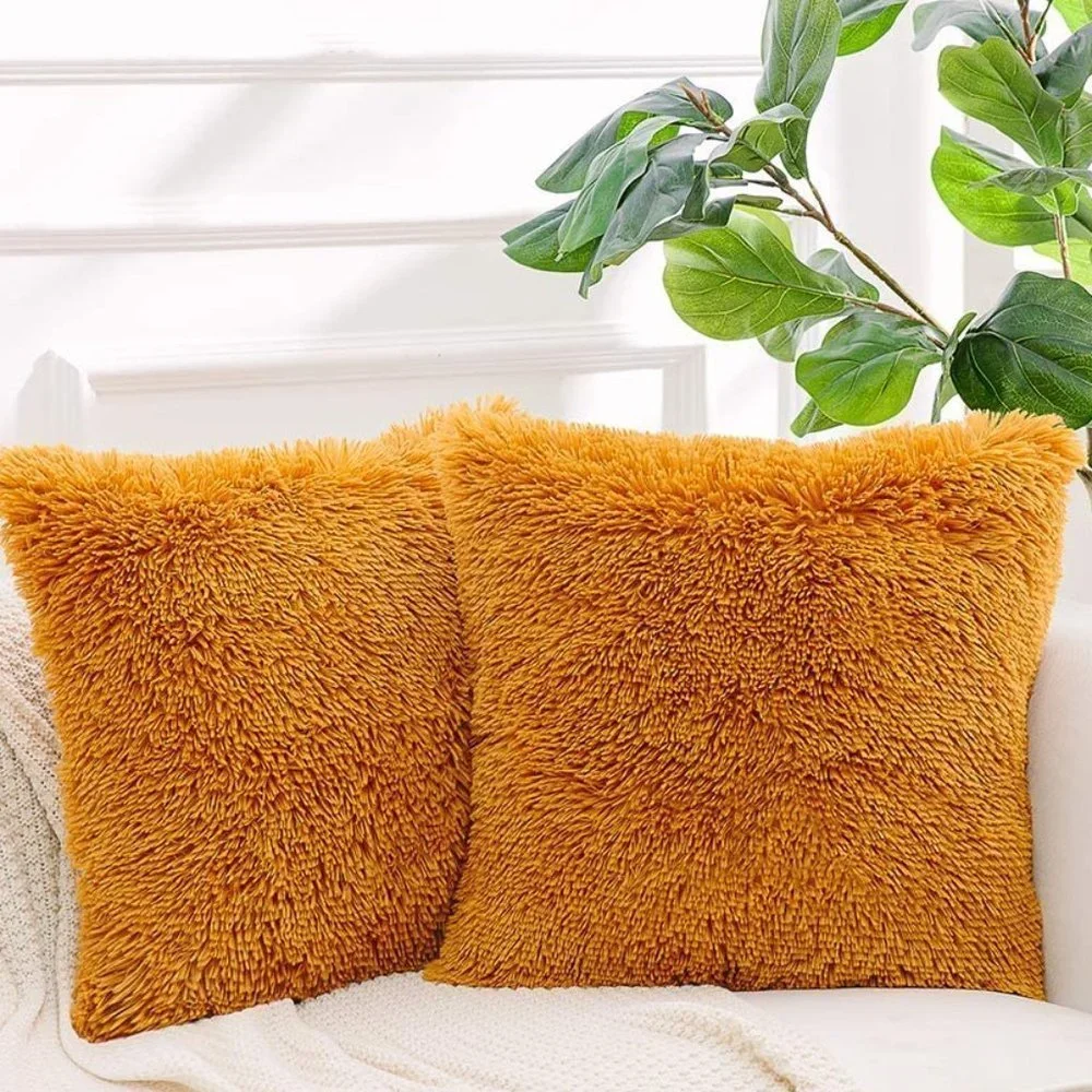 Yellow Luxury Furry Farmhouse Adorable Throw Pillow Decor Cover Set Bedroom/Sofa - Picture 1 of 8